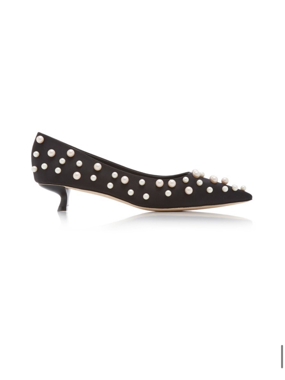 cult gaia Black Satin Pointed Pearl-Stud Kitten Heels